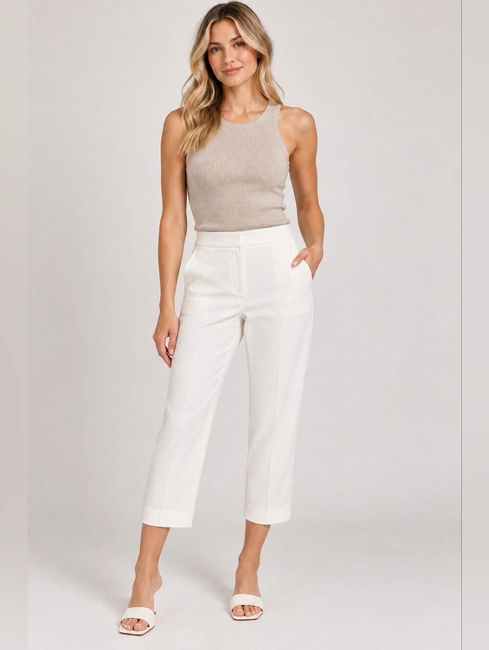 NWT Babaton Aritzia Ivory Cropped Trousers